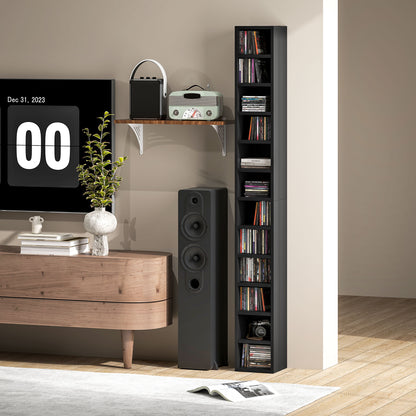 Nisapa Wood Black Tall Narrow Media Storage Tower With 204 Disc Capacity