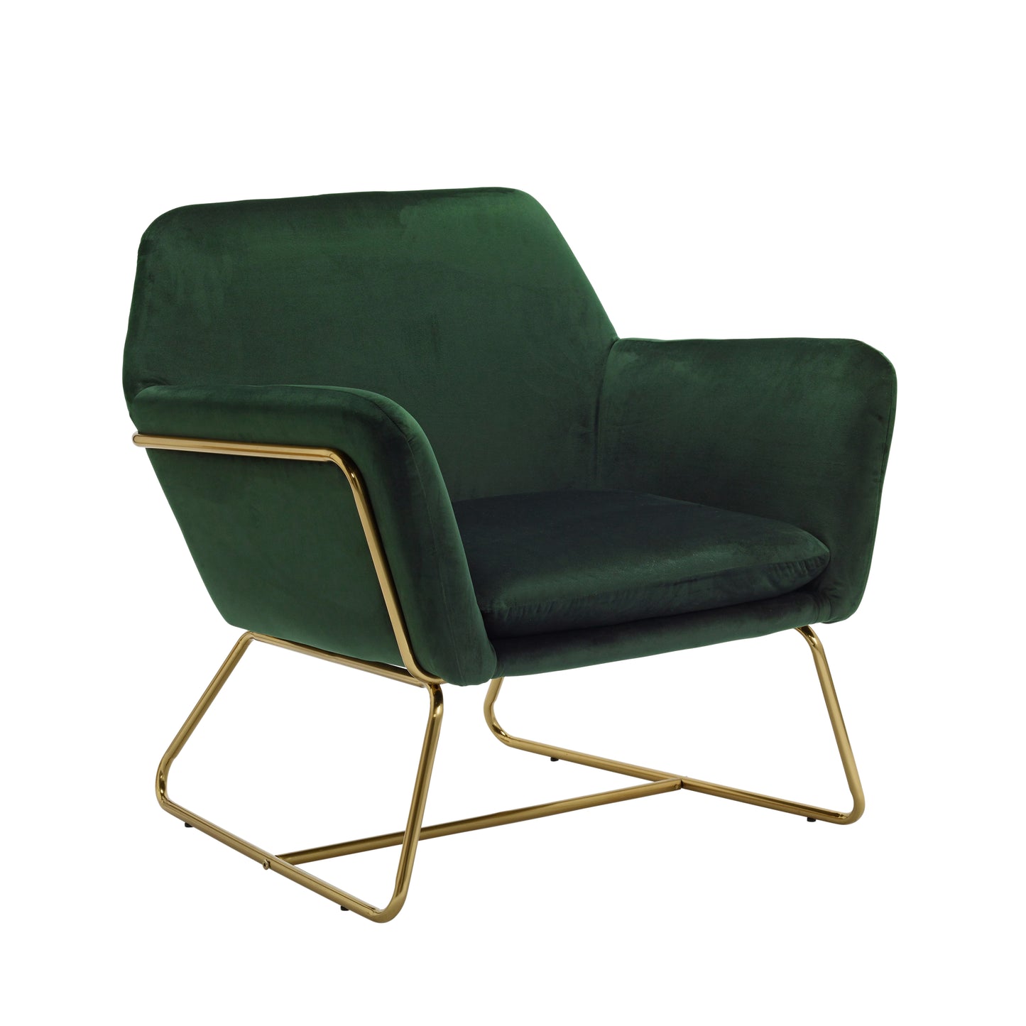 Marseille Forest Green Velvet Upholstered Armchair Gold Metal Legs