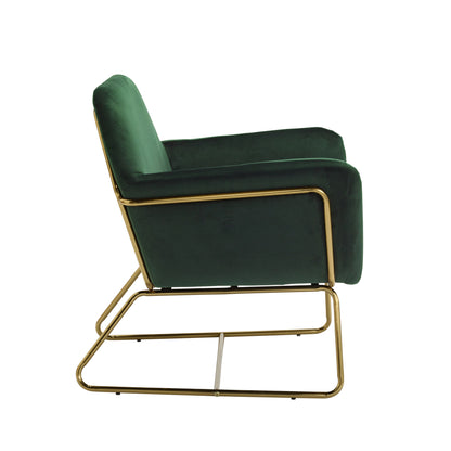 Marseille Forest Green Velvet Upholstered Armchair Gold Metal Legs