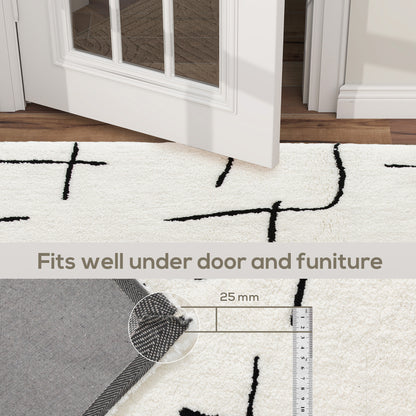 Soelvi White and Black Fluffy High Pile Geometric Rug 170 x 120cm