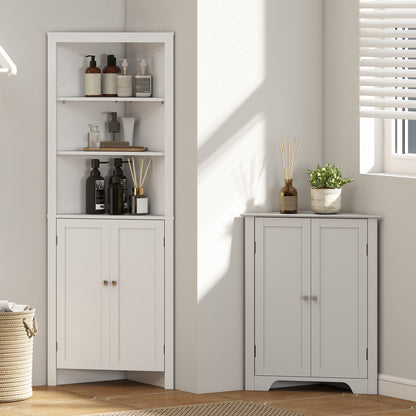 Dole Corner Bathroom Storage Cabinet With Cupboard And 3 Tier Shelves White