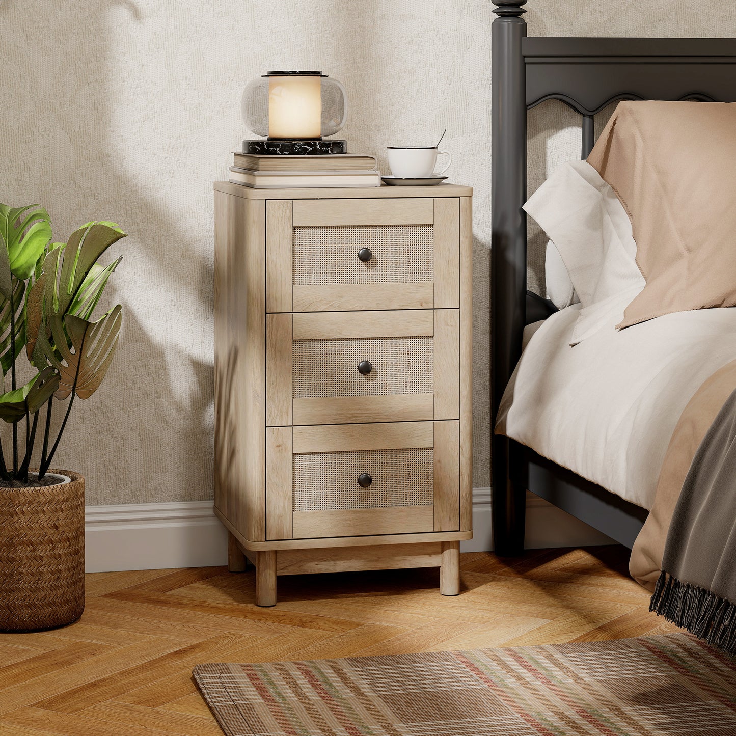 Milu Wood Oak Finish 3 Drawer Compact Storage Chest 40 cm Wide