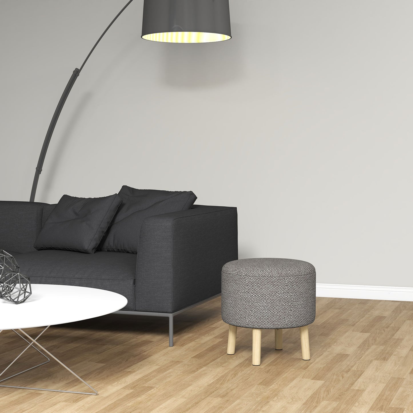 Roli Linen Look Light Grey Round Storage Ottoman