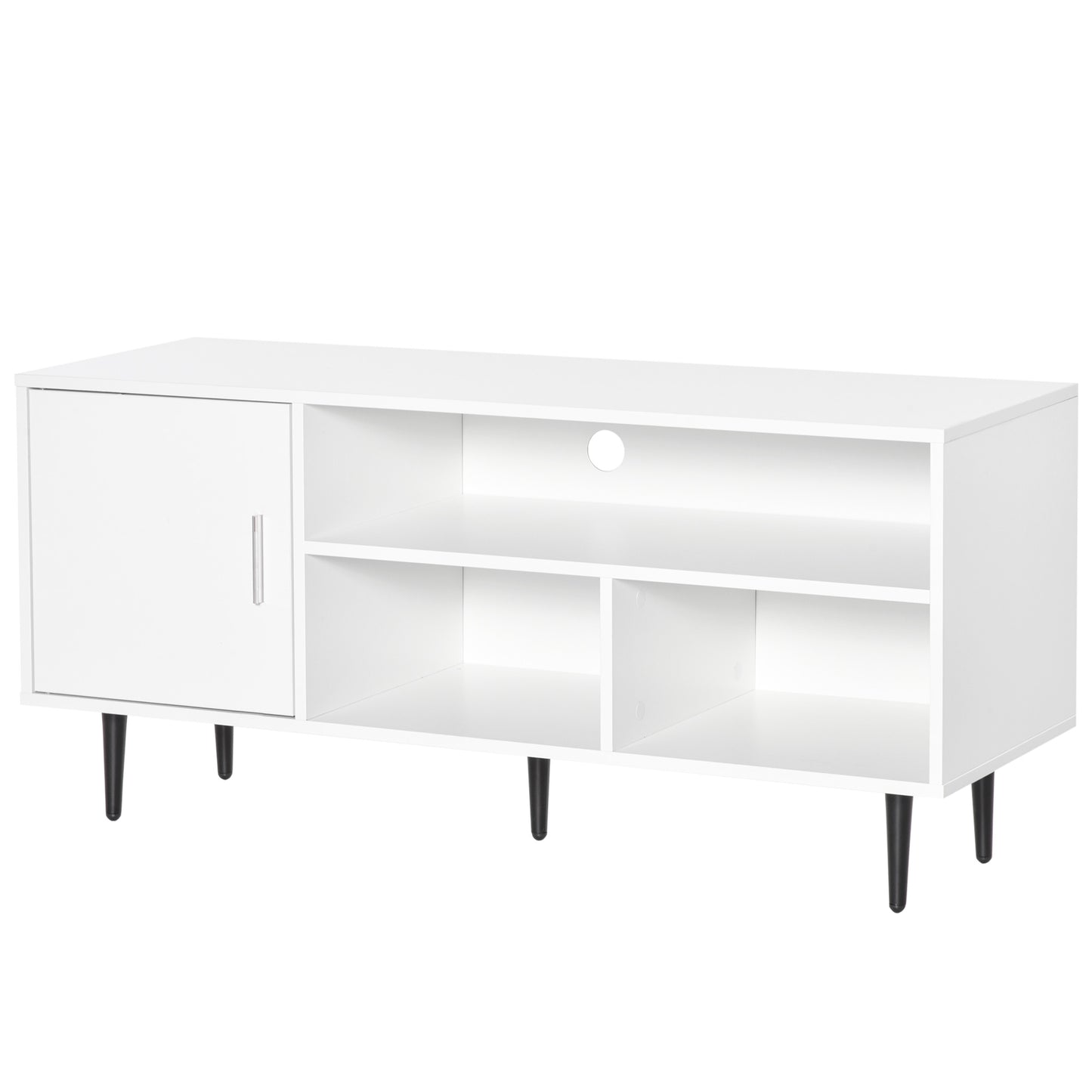 Satazi 120cm Wooden White TV Storage Unit 1 Drawer Open Shelving For Screens Up To 60 Inches