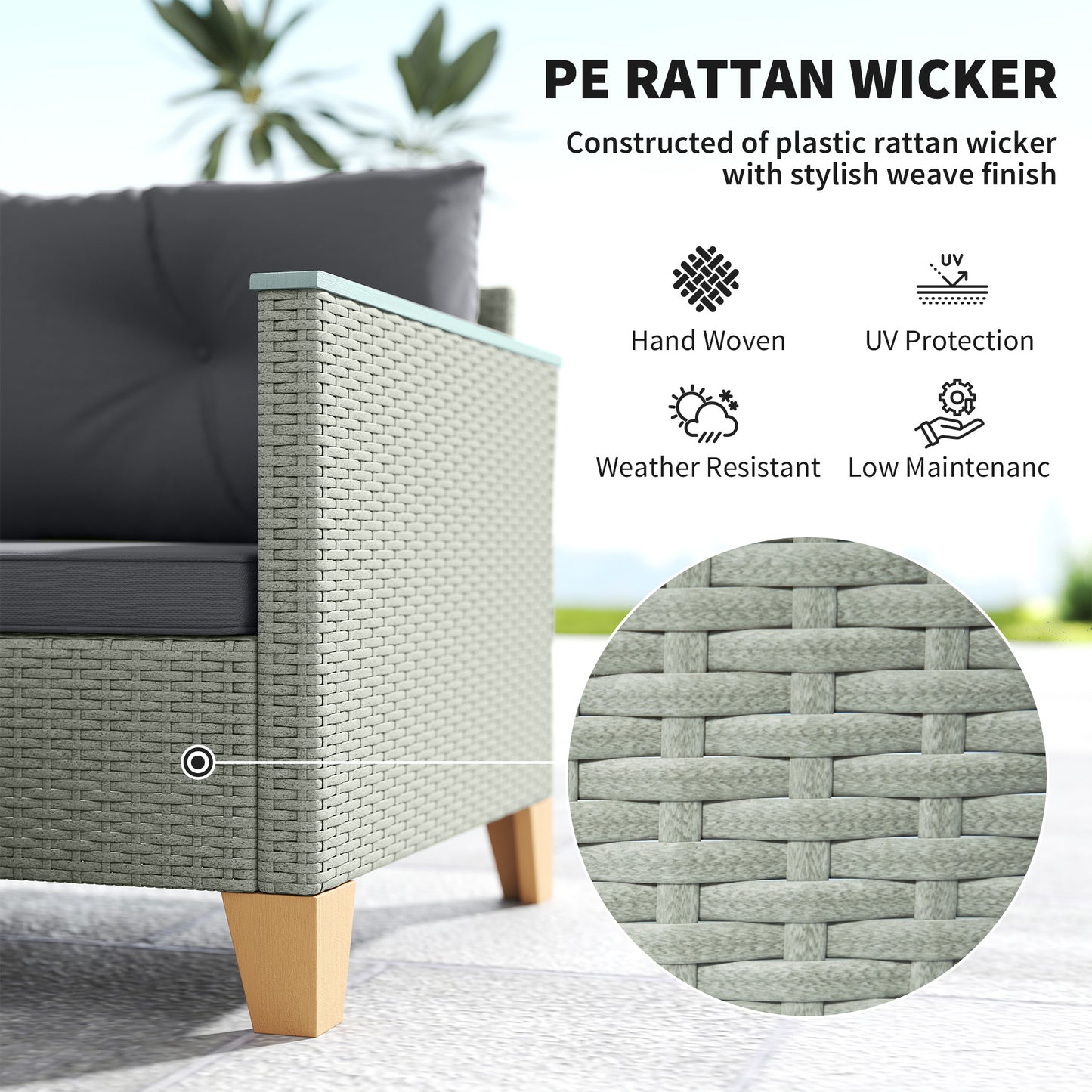 Tozivi Rattan Grey 3 Piece L Shaped Outdoor Conversation Set With Wood Top Table