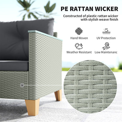 Tozivi Rattan Grey 3 Piece L Shaped Outdoor Conversation Set With Wood Top Table