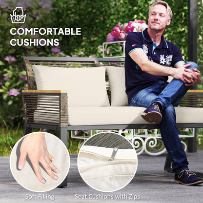 Rimodo Rope Wicker Grey 4 Seater Outdoor Garden Furniture Set With Glass Coffee Table