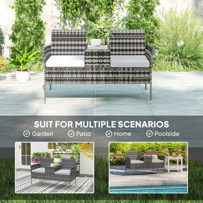 Cofi Rattan Dark Grey 2 Seater Chair With Integrated Centre Table