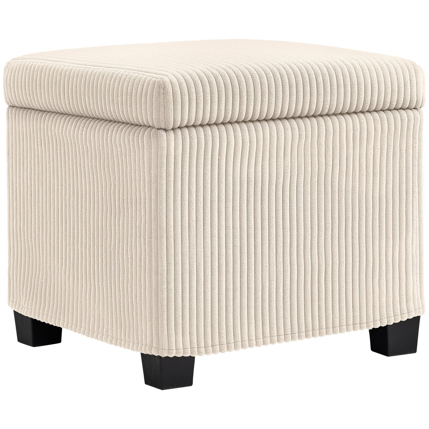 Rivima Square Beige Corduroy Storage Ottoman Bench With Removable Lid