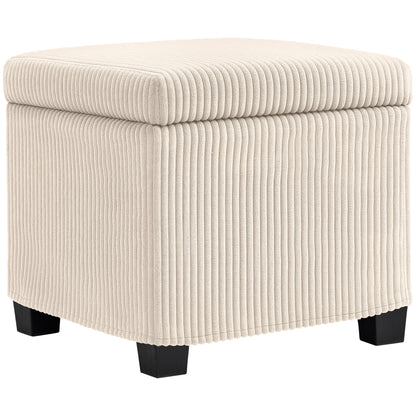 Rivima Square Beige Corduroy Storage Ottoman Bench With Removable Lid