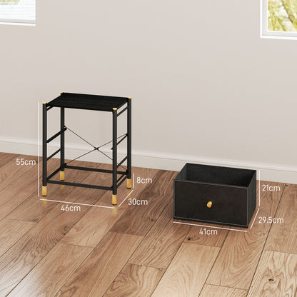 Rakaba Black Faux Leather Upholstered Bedside Table With Gold Accents