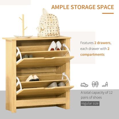 Sato Rilu Wooden Natural Slim Shoe Cabinet With 2 Flip Drawers For 12 Pairs