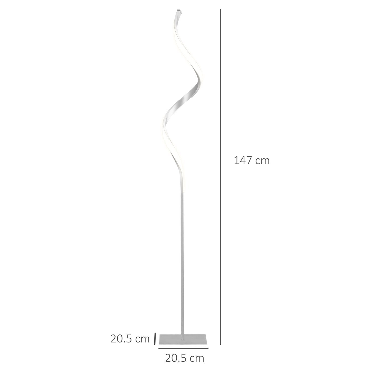 Marimba Metal Silver Dimmable Spiral Floor Lamp With Adjustable Brightness And Square Base