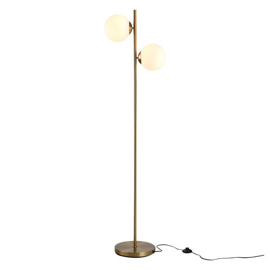 Lara Lima Metal Gold 2 Light Tree Floor Lamp With Globe Shades