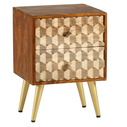 Shenzhen Mango Wood Side Table 2 Drawers Gold Geometric Pattern