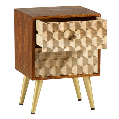 Shenzhen Mango Wood Side Table 2 Drawers Gold Geometric Pattern