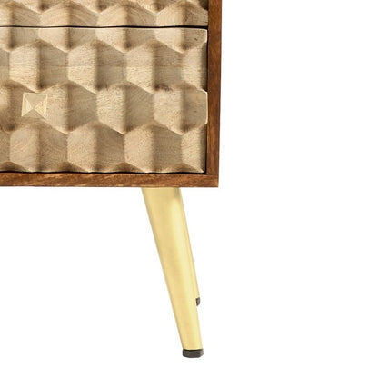 Shenzhen Mango Wood Side Table 2 Drawers Gold Geometric Pattern