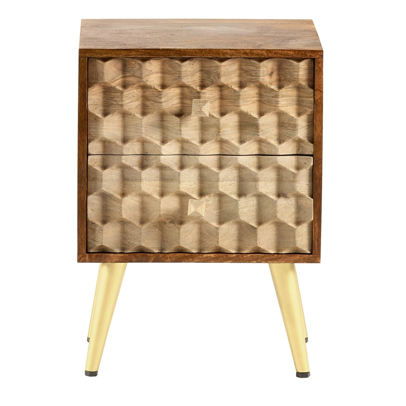 Shenzhen Mango Wood Side Table 2 Drawers Gold Geometric Pattern