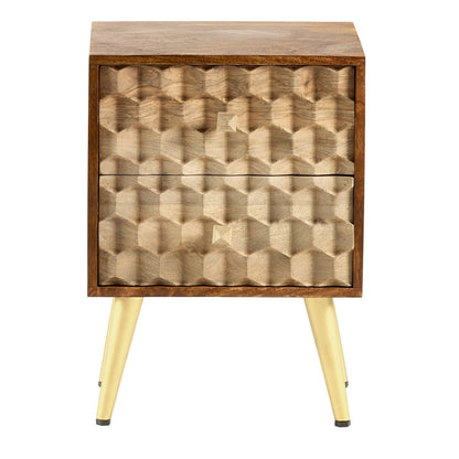 Shenzhen Mango Wood Side Table 2 Drawers Gold Geometric Pattern
