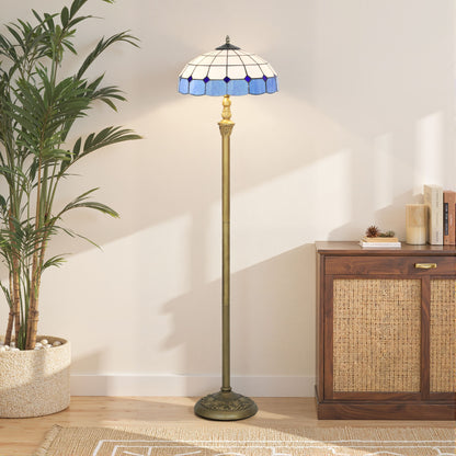 Luel Metal And Glass Bronze And Blue Tiffany Style Floor Lamp With Handcrafted Shade