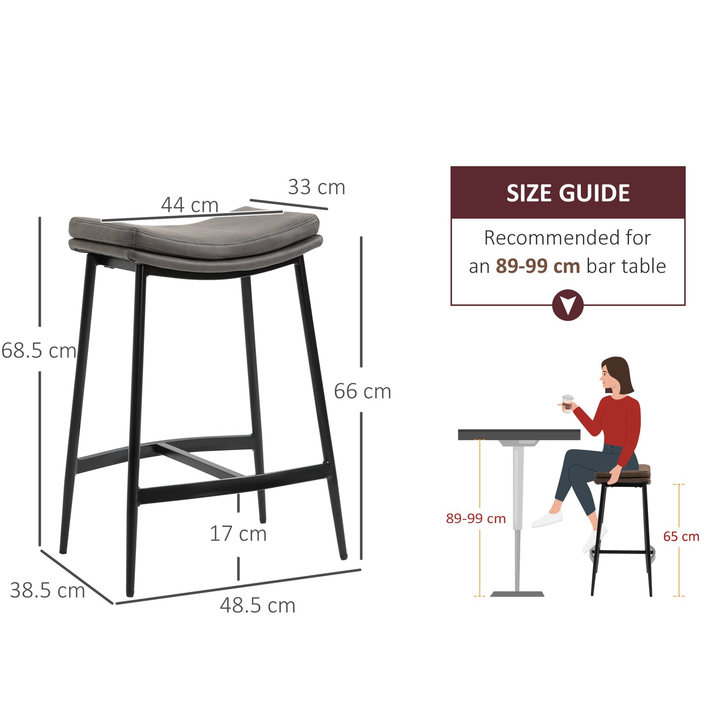 Ralura Microfiber Grey Industrial Breakfast Bar Stools Set Of 2 With Curved Seat