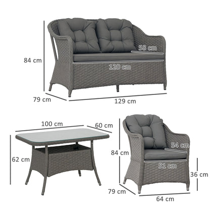 Fasake Rattan Light Grey 4 Piece Seater Furniture Set With Glass Top Table