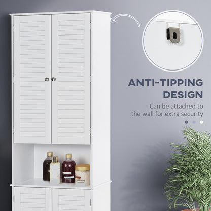 Vihave Kafi Tall Freestanding Bathroom Cabinet With Shutter Doors And Raised Base White