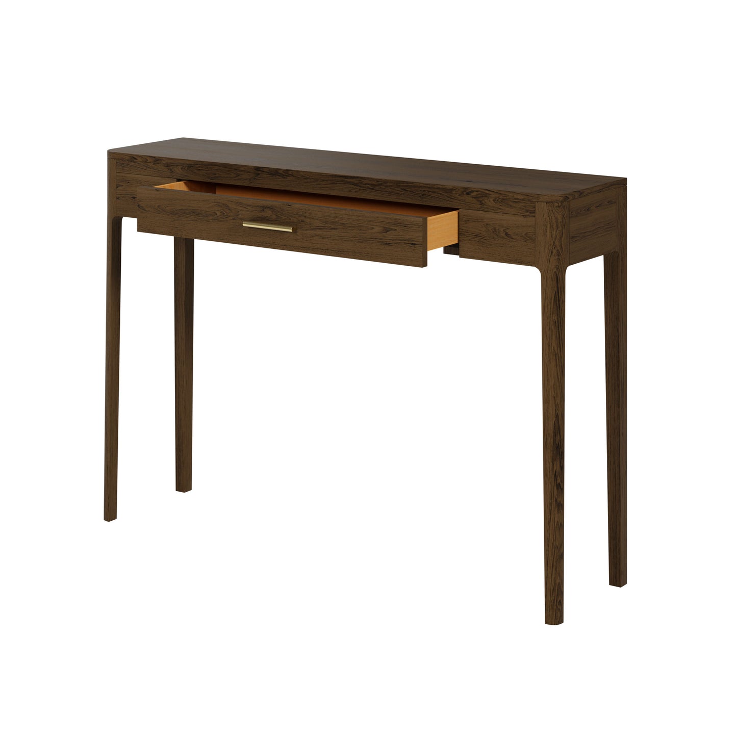 Parma Walnut Oak and Brass Console Table with Drawer