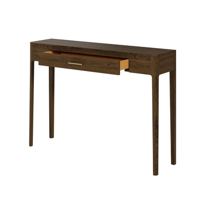 Parma Walnut Oak and Brass Console Table with Drawer
