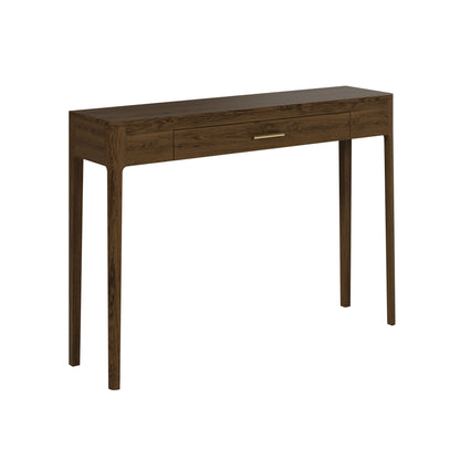 Parma Walnut Oak and Brass Console Table with Drawer