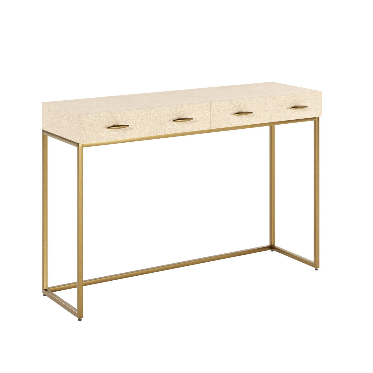 Urbino Ivory Shagreen and Antique Brass Console Table 4 Drawers