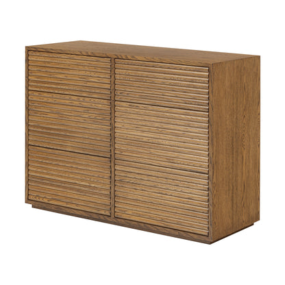 Mandarina Retro Natural Walnut Ribbed Six Drawer Chest