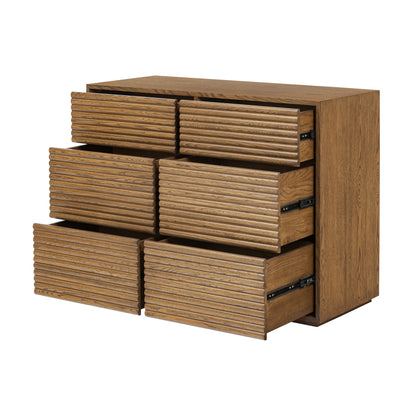 Mandarina Retro Natural Walnut Ribbed Six Drawer Chest