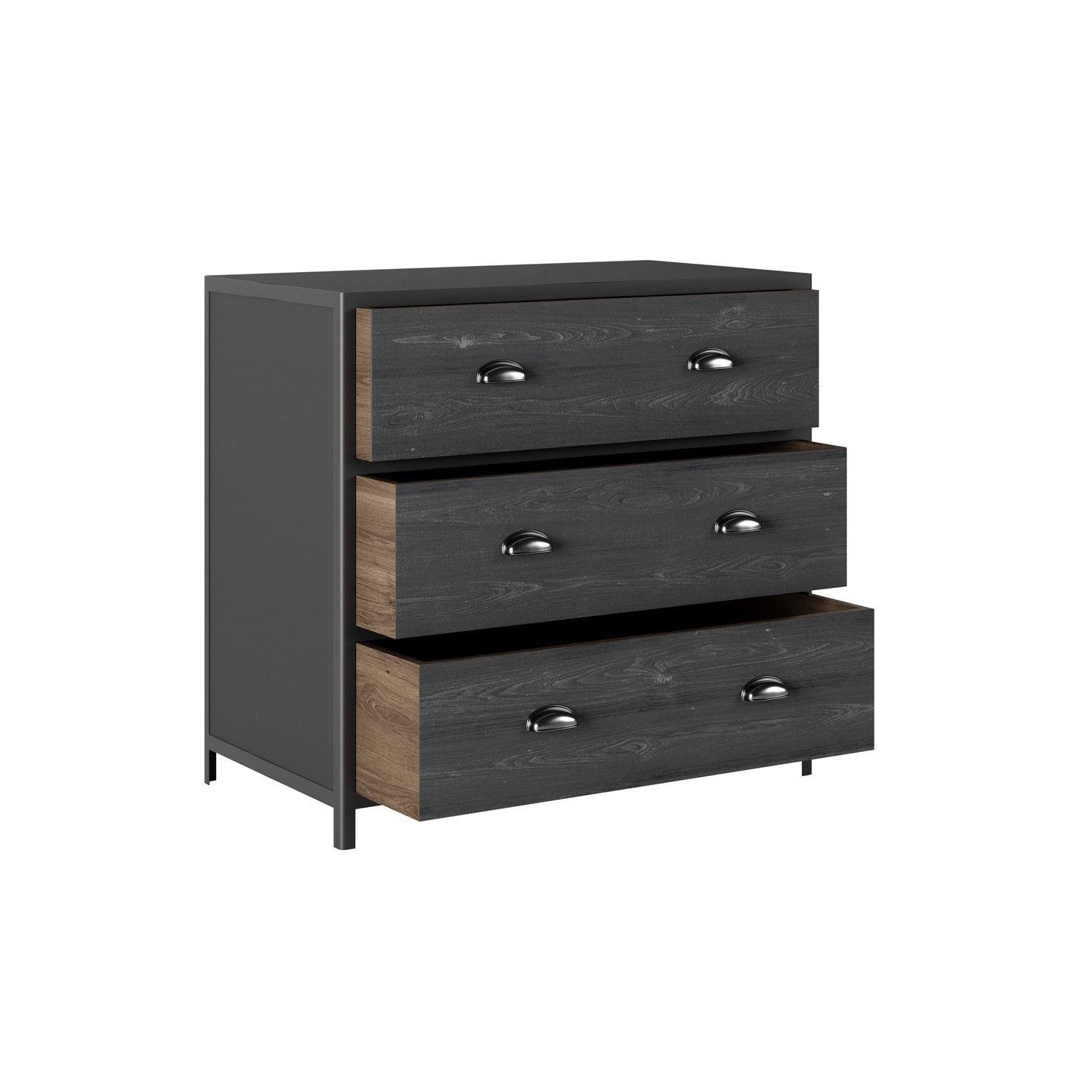 Como Black Faux Concrete 3 Drawer Chest