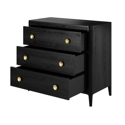 Verona Black Oak and Brass Three Drawer Chest