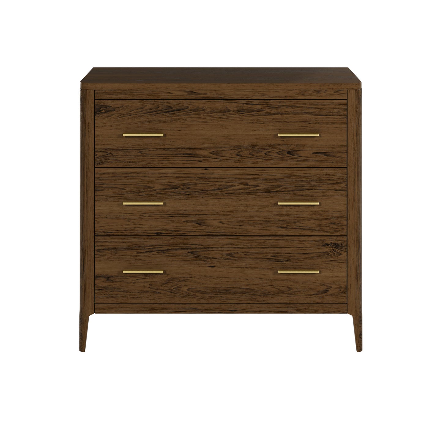 Siena Walnut Oak and Brass 3 Drawer Chest