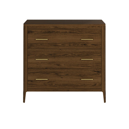 Siena Walnut Oak and Brass 3 Drawer Chest