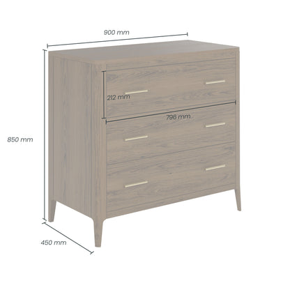 Siena Walnut Oak and Brass 3 Drawer Chest