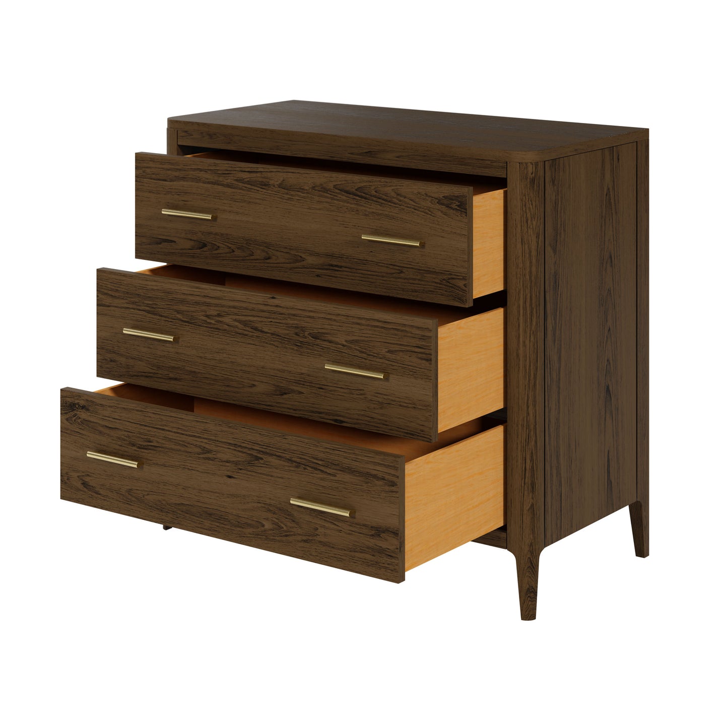 Siena Walnut Oak and Brass 3 Drawer Chest