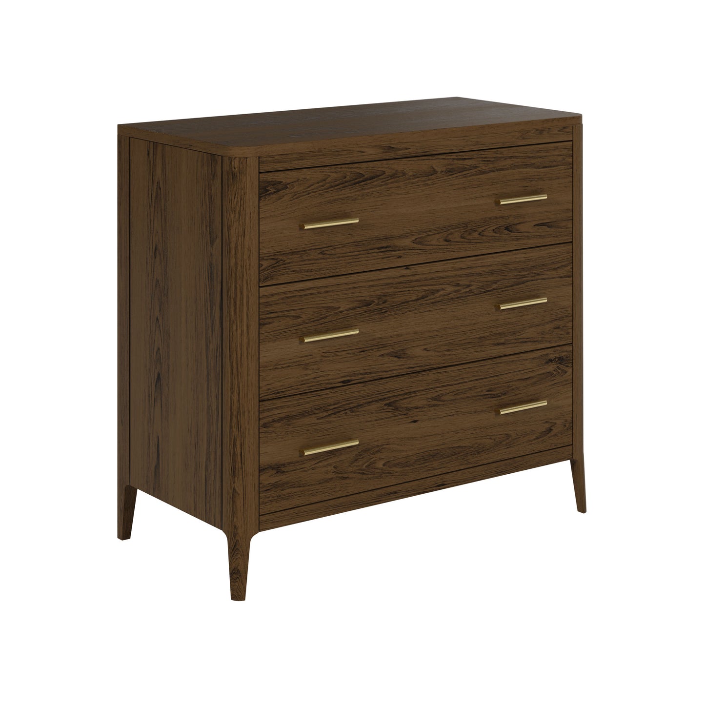 Siena Walnut Oak and Brass 3 Drawer Chest