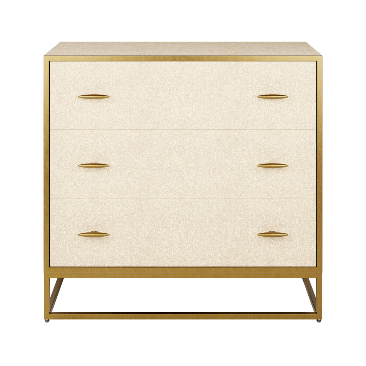 Belluno Ivory Shagreen and Antique Brass Chest of 3 Drawers