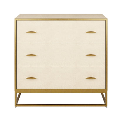Belluno Ivory Shagreen and Antique Brass Chest of 3 Drawers
