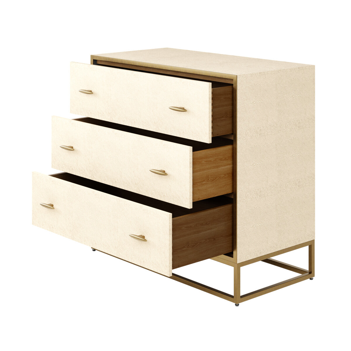 Belluno Ivory Shagreen and Antique Brass Chest of 3 Drawers