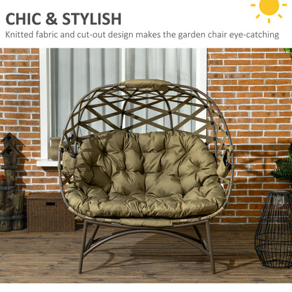 Vere Woven Rattan Khaki 2 Seater Folding Egg Chair With Cushions And Cup Holders