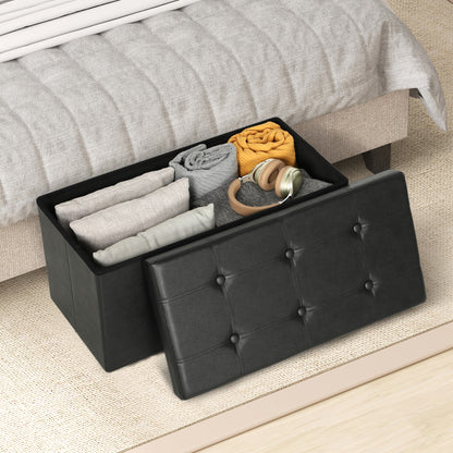 Riviri Faux Leather Black Folding Storage Ottoman Bench 89 Litre