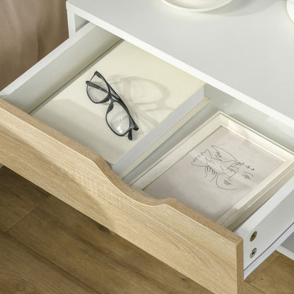 Leel Set Of 2 White and Natural Wood Bedside Tables With Drawer And Bottom Shelf