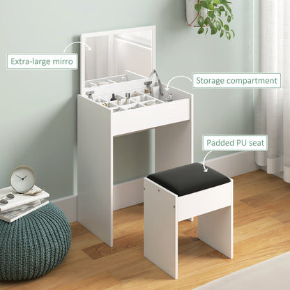 Nolena White Wood Vanity Table With Flip Up Mirror Padded Stool And Storage