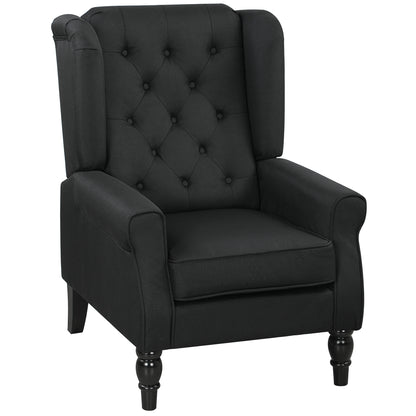 Royo Linen Black Retro Wingback Accent Armchair With Diamond Button Tufting