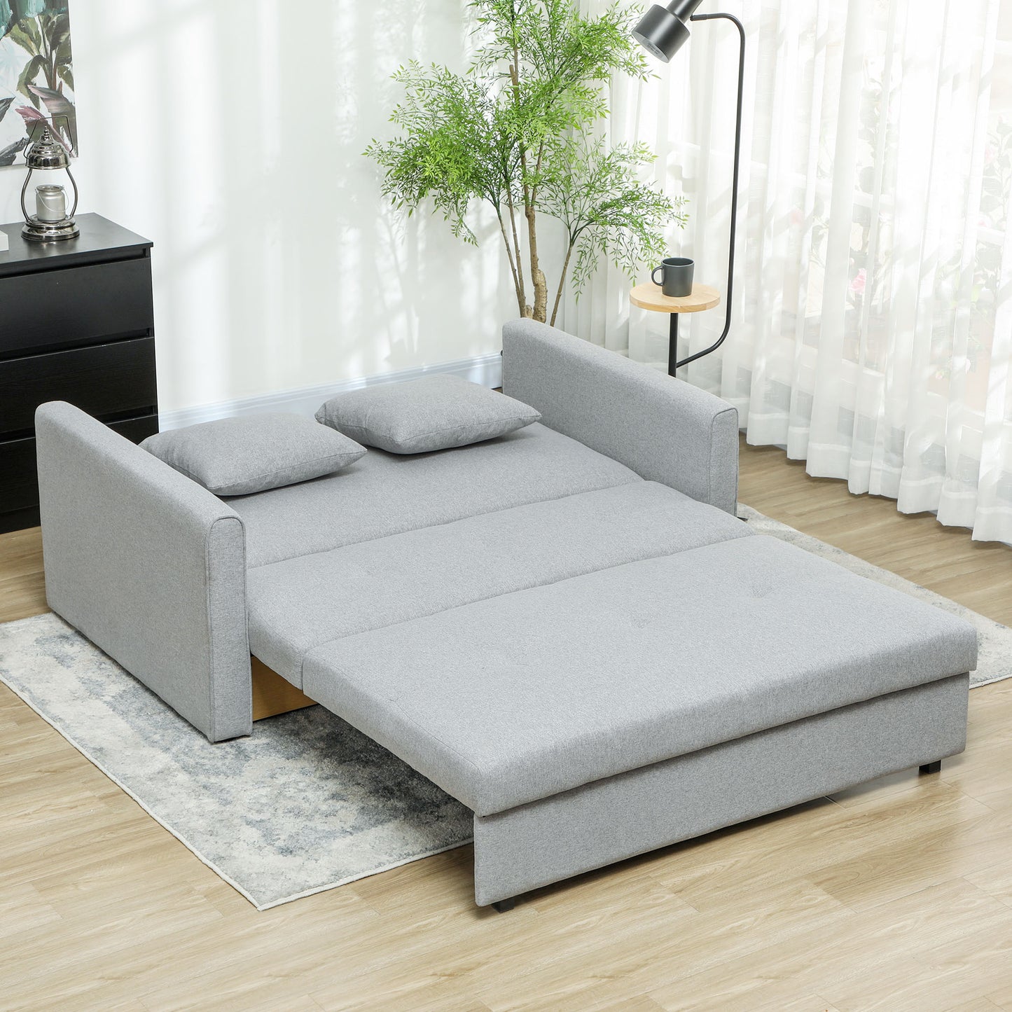 Tasa Fabric Light Grey 2 Seater Pull Out Sofa Bed With Storage And Cushions