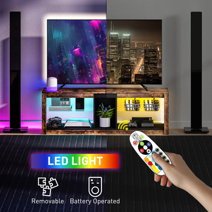Kemido 140cm Rustic Brown Wooden TV Cabinet With LED Lighting Remote Control For Screens Up To 65 Inches